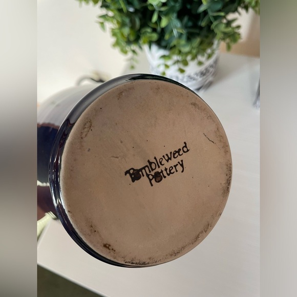 Tumbleweed Pottery Cobalt Blue Drip tall ceramic vase 9.5x5” - Picture 4 of 5